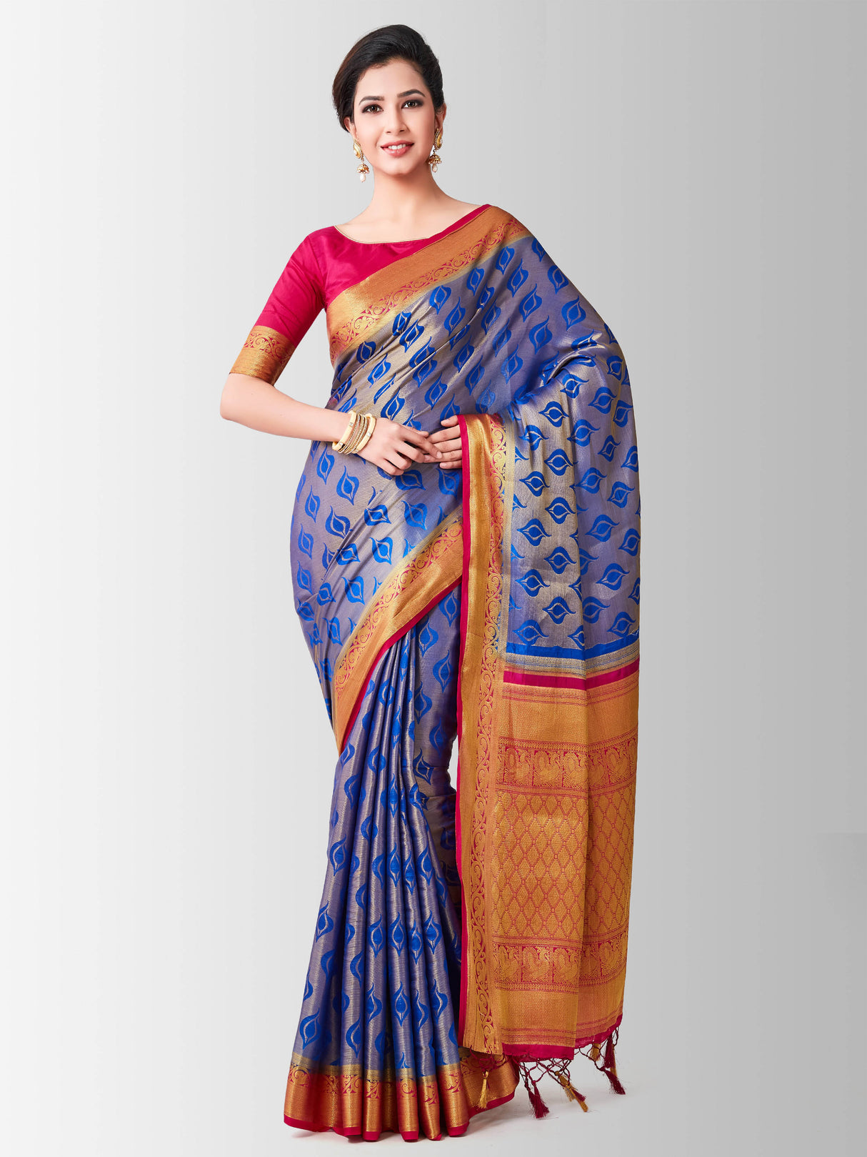 Mimosa Womens Art Silk Saree Kanjivaram Royal Blue Color