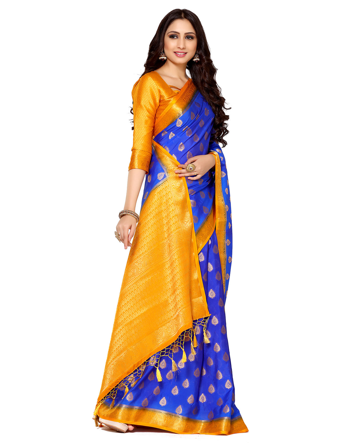 Mimosa Womens Crepe Saree Mysore Silk Royal Blue Color