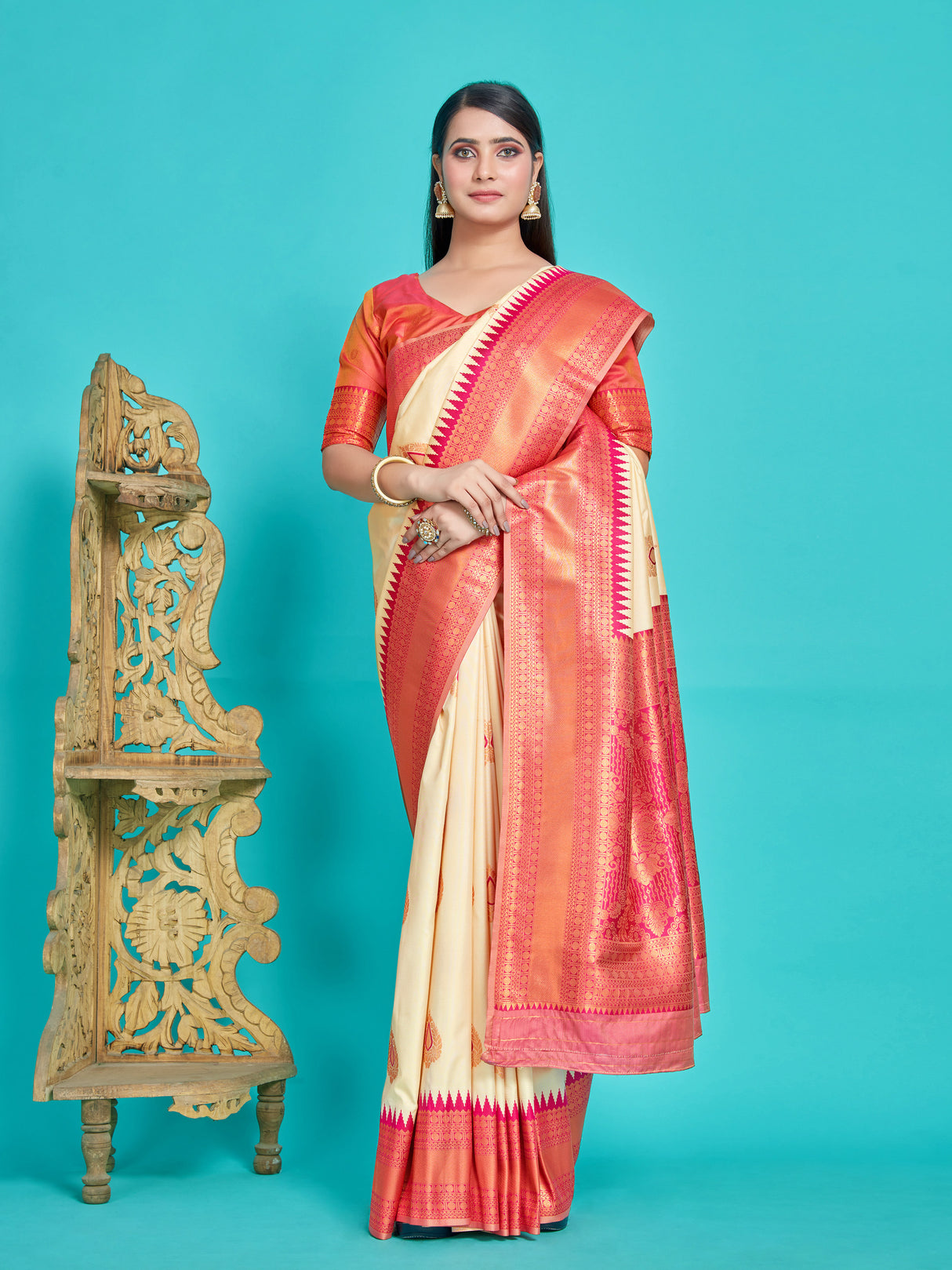 Mimosa Women's Woven Design Kanjivaram Style Art Silk Saree With Blouse Piece : SA00001377HWFREE