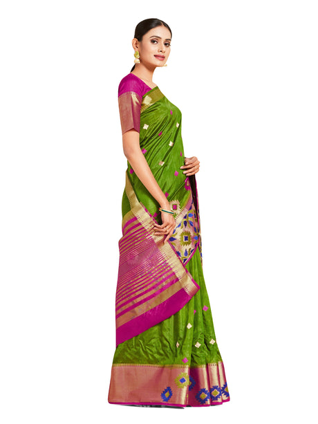 Mimosa Womens Art Silk Saree Kanjivaram style Olive Color