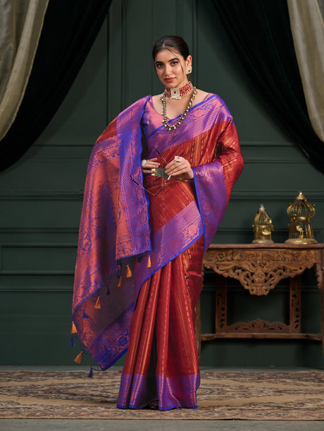 Mimosa Women's Woven Design Kanjivaram Art Silk Saree With Blouse Piece : SA0000914MR