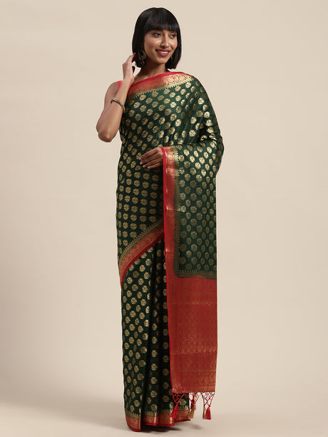 Mimosa Womens Crepe Saree Mysore Silk BGreen Color