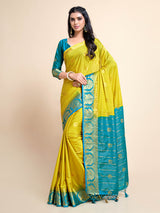 Mimosa Womens Crepe Saree Mysore Silk style Yellow Color