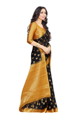 Mimosa Womens Crepe Saree Mysore Silk Black Color