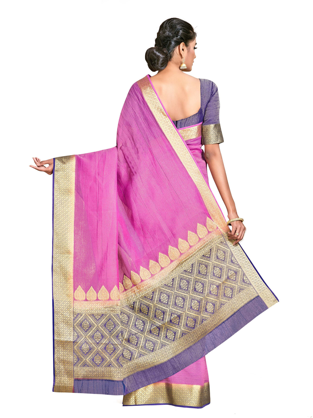 Mimosa Womens Art Silk Saree Kanjivaram style Pink Color