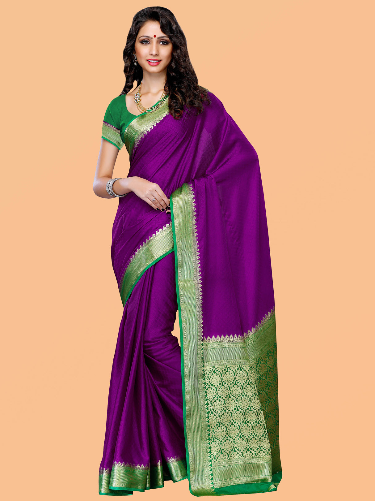 Mimosa Womens Crepe Saree Mysore Silk Mejanta Color