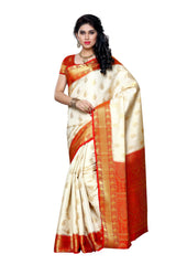 Mimosa Womens Art Silk Saree Kanjivaram Halfwhite Color