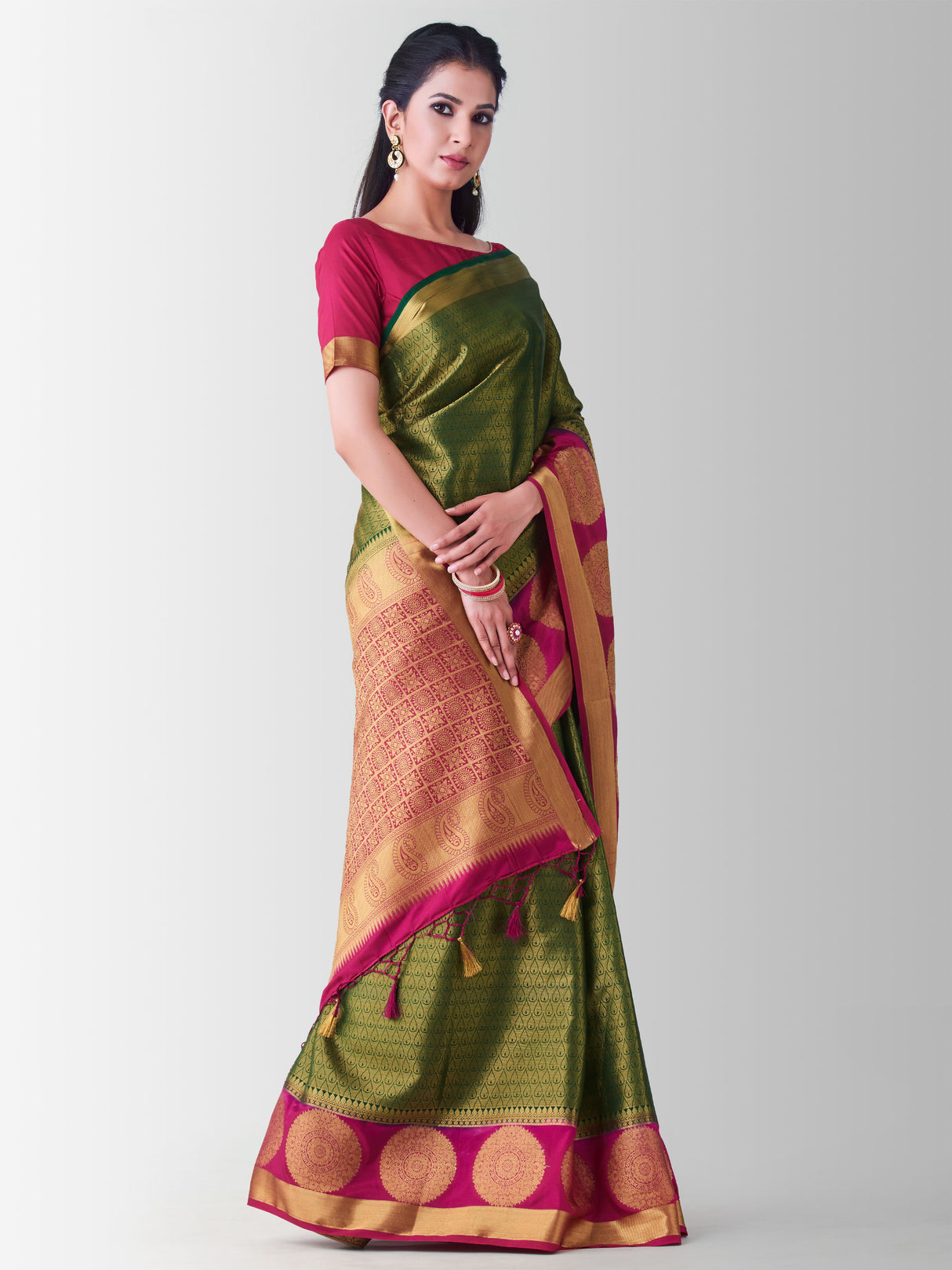 Mimosa Womens Art Silk Saree Kanjivaram BGreen Color