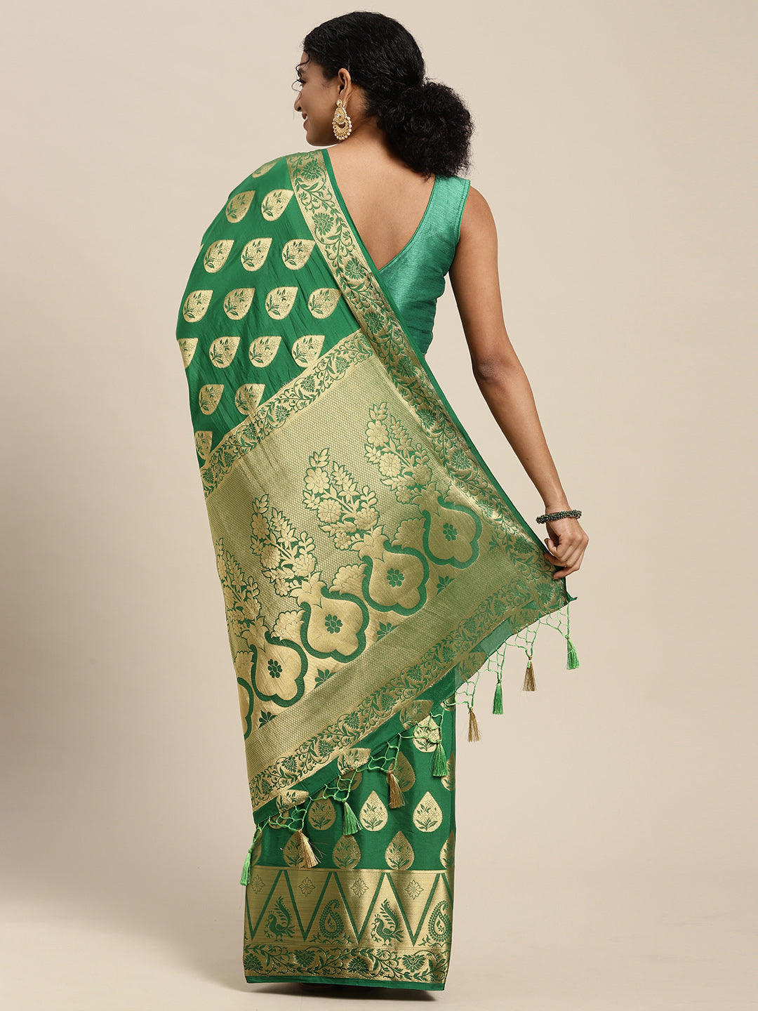 Mimosa Womens Crepe Saree Mysore Silk Green Color