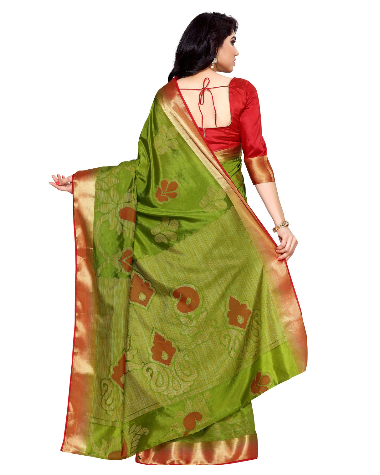 Mimosa Womens Art Silk Saree Kanjivaram Olive Color