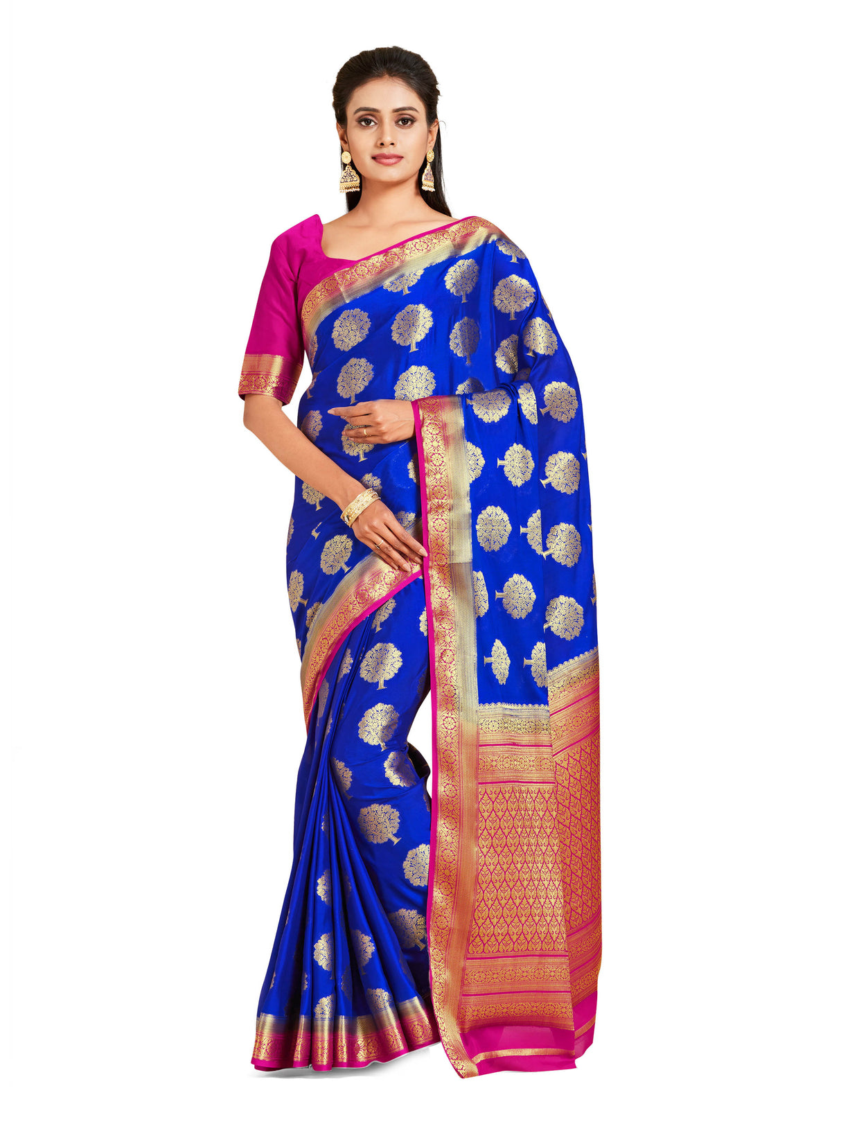 Mimosa Womens Crepe Saree Mysore Silk Royal Blue Color