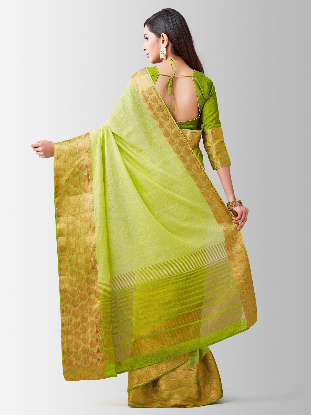 Mimosa Womens Linen Saree Kanjivaram style Pista Color