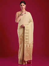 Mimosa Women's Woven Design Kasavu Chiffon Saree With Blouse Piece : SA00001199CRFREE