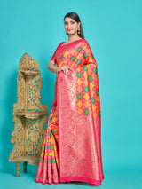 Mimosa Women's Woven Design Patola Style Art Silk Saree With Blouse Piece : SA00001343GDFREE