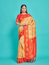 Mimosa Women's Woven Design Kanjivaram Style Art Silk Saree With Blouse Piece : SA00001251YLWFREE