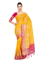 Mimosa Womens Linen Saree Kanjivaram style Gold Color