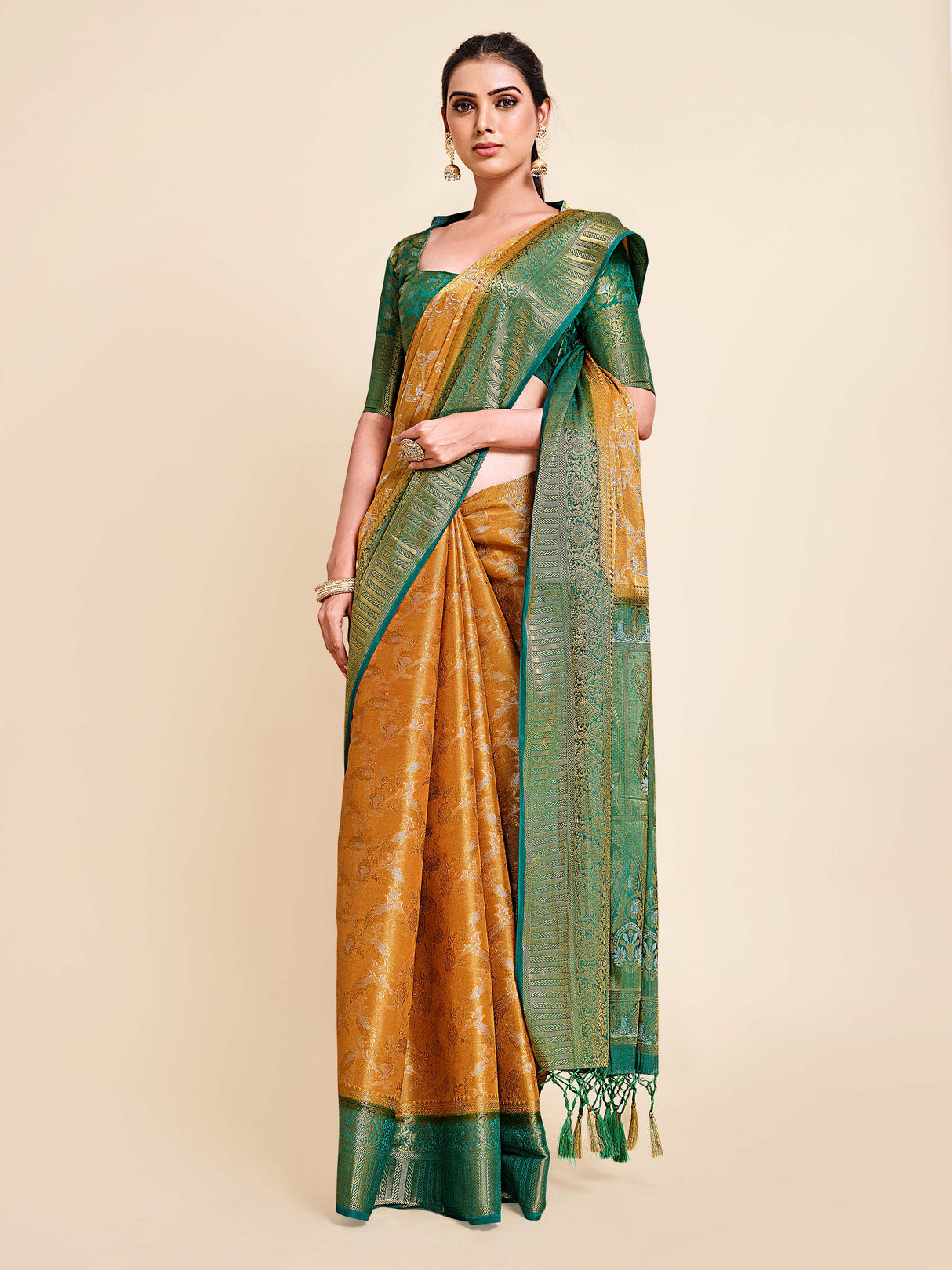 Mimosa Womens Art Silk Saree Kanjivaram Mustard Color