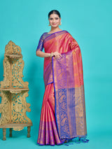 Mimosa Women's Woven Design Kanjivaram Style Art Silk Saree With Blouse Piece : SA00001288RNFREE