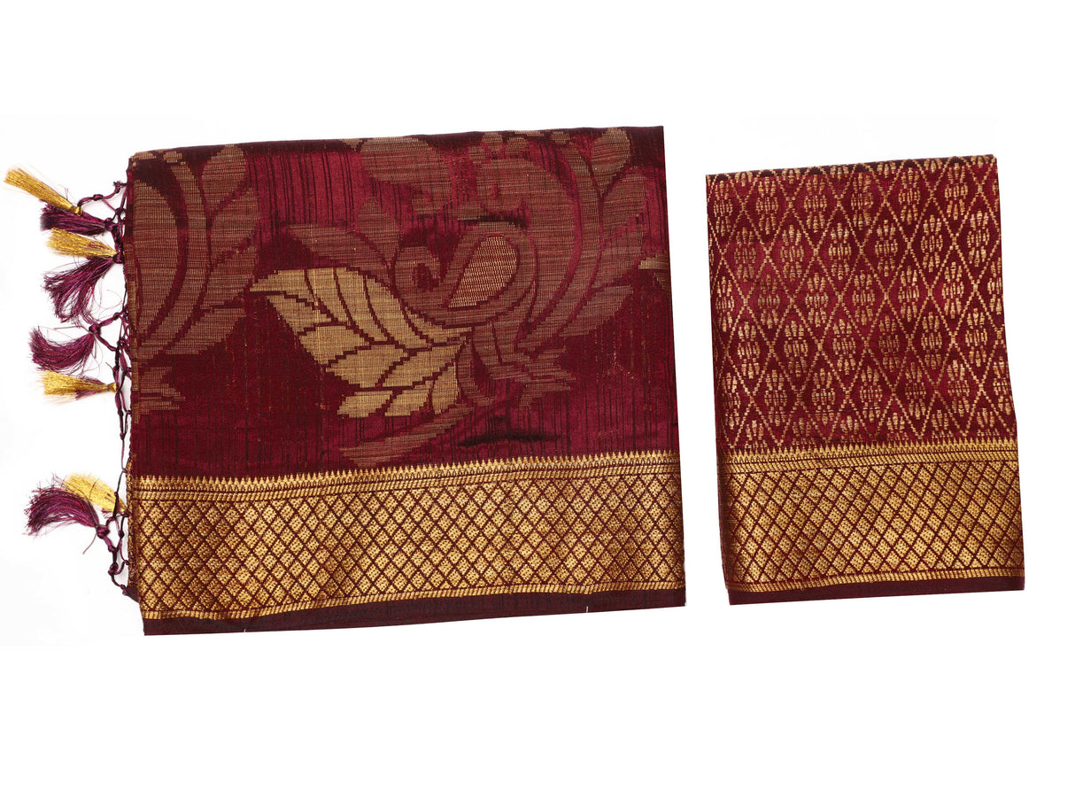 Mimosa Womens Art Silk Saree Kanjivaram Chocolate Color