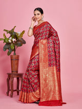 Mimosa Women's Woven Design Patola Style Art Silk Saree With Blouse Piece : SA00001346NVFREE