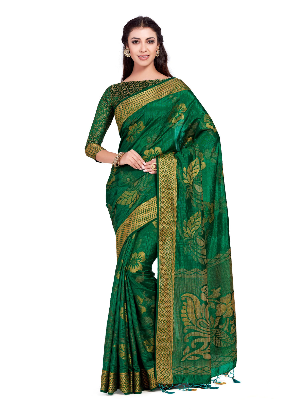 Mimosa Womens Art Silk Saree Kanjivaram BGreen Color