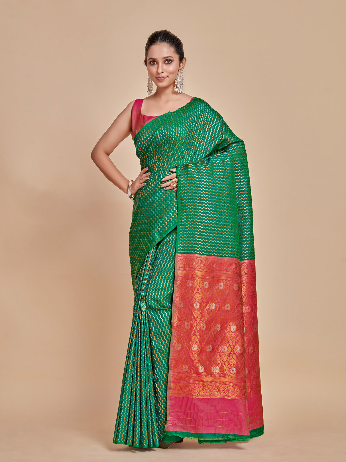 Mimosa Women's Woven Design Kanjivaram Style Art Silk Saree With Blouse Piece : SA00001375BGFREE