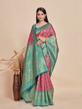 Mimosa Women's Woven Design Patola Style Art Silk Saree With Blouse Piece : SA00001345PNKFREE