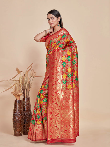 Mimosa Women's Woven Design Patola Style Art Silk Saree With Blouse Piece : SA00001343MRFREE