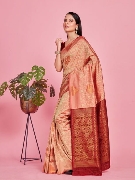 Mimosa Women's Woven Design Kanjivaram Style Art Silk Saree With Blouse Piece : SA00001415PSFREE