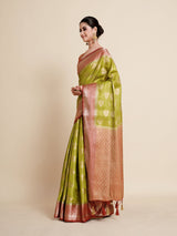 Mimosa Womens Art Silk Saree Kanjivaram Olive Color