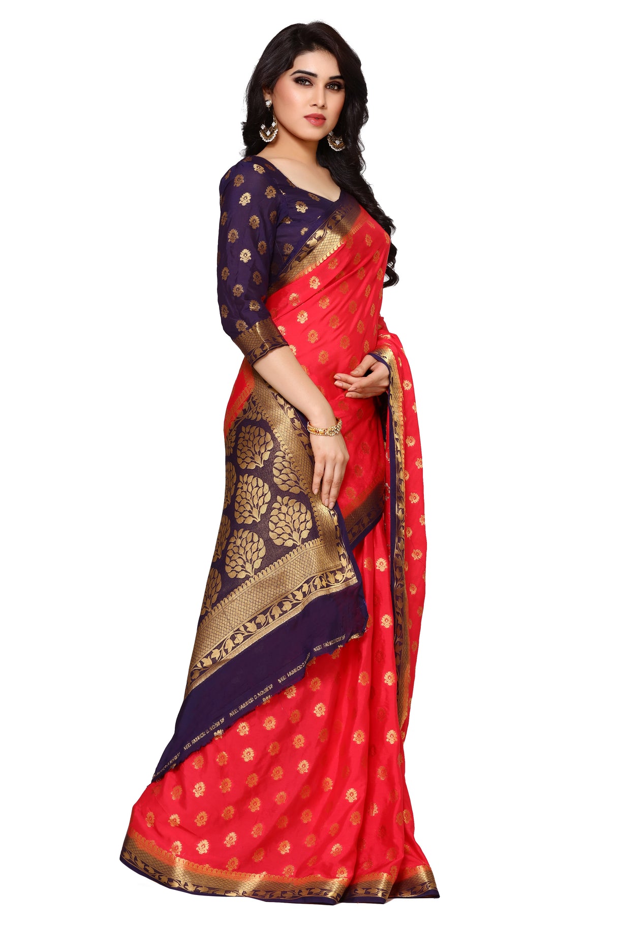 Mimosa Womens Crepe Saree Mysore Silk Strawberry Color