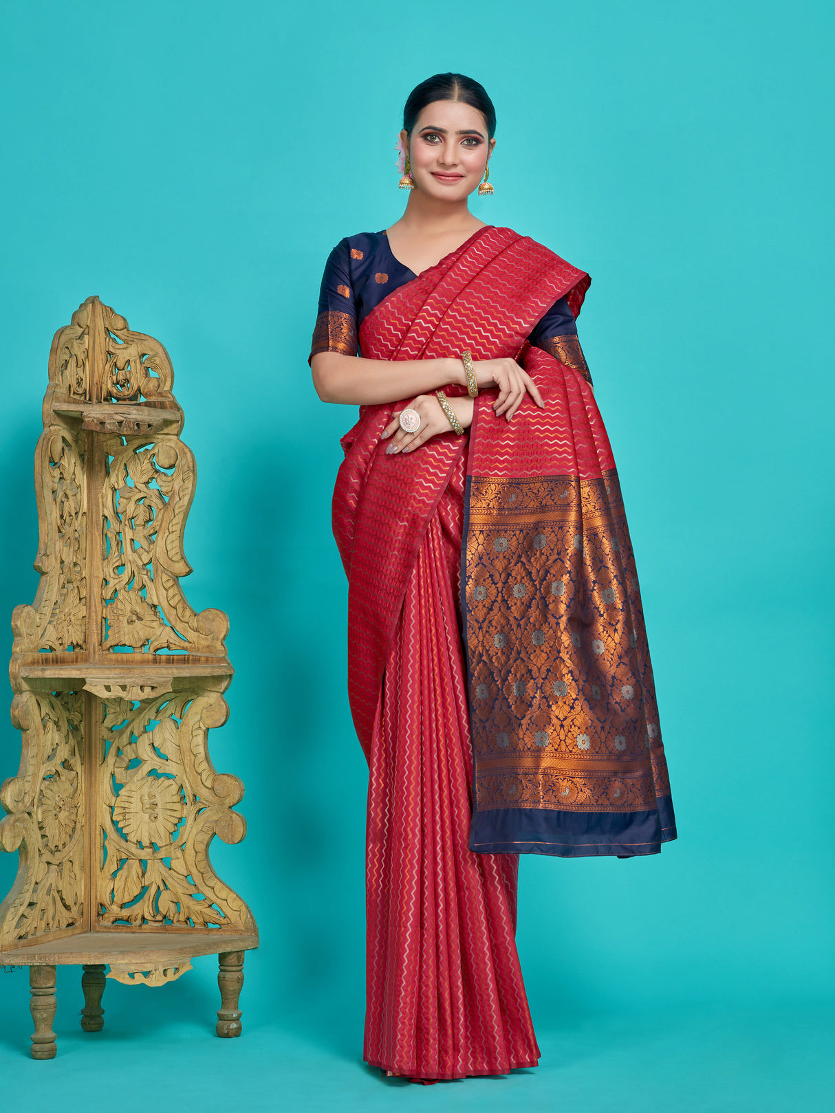 Mimosa Women's Woven Design Kanjivaram Style Art Silk Saree With Blouse Piece : SA00001375STFREE