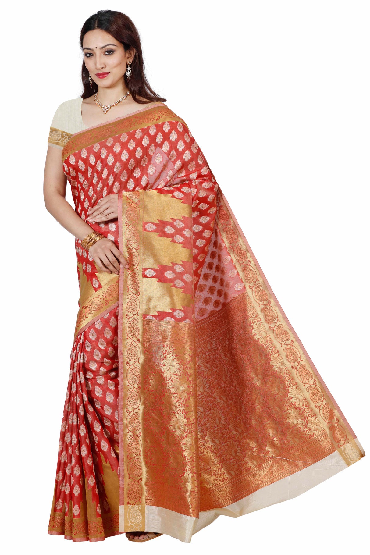 Mimosa Womens Art Silk Saree Kanjivaram Cream Color