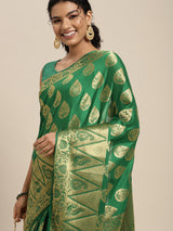 Mimosa Womens Crepe Saree Mysore Silk Green Color