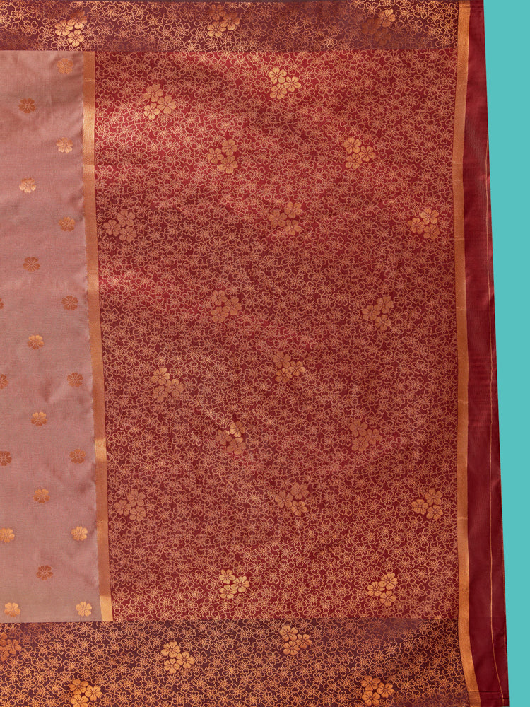 Mimosa Women's Woven Design Kanjivaram Style Art Silk Saree With Blouse Piece : SA00001329BRNFREE