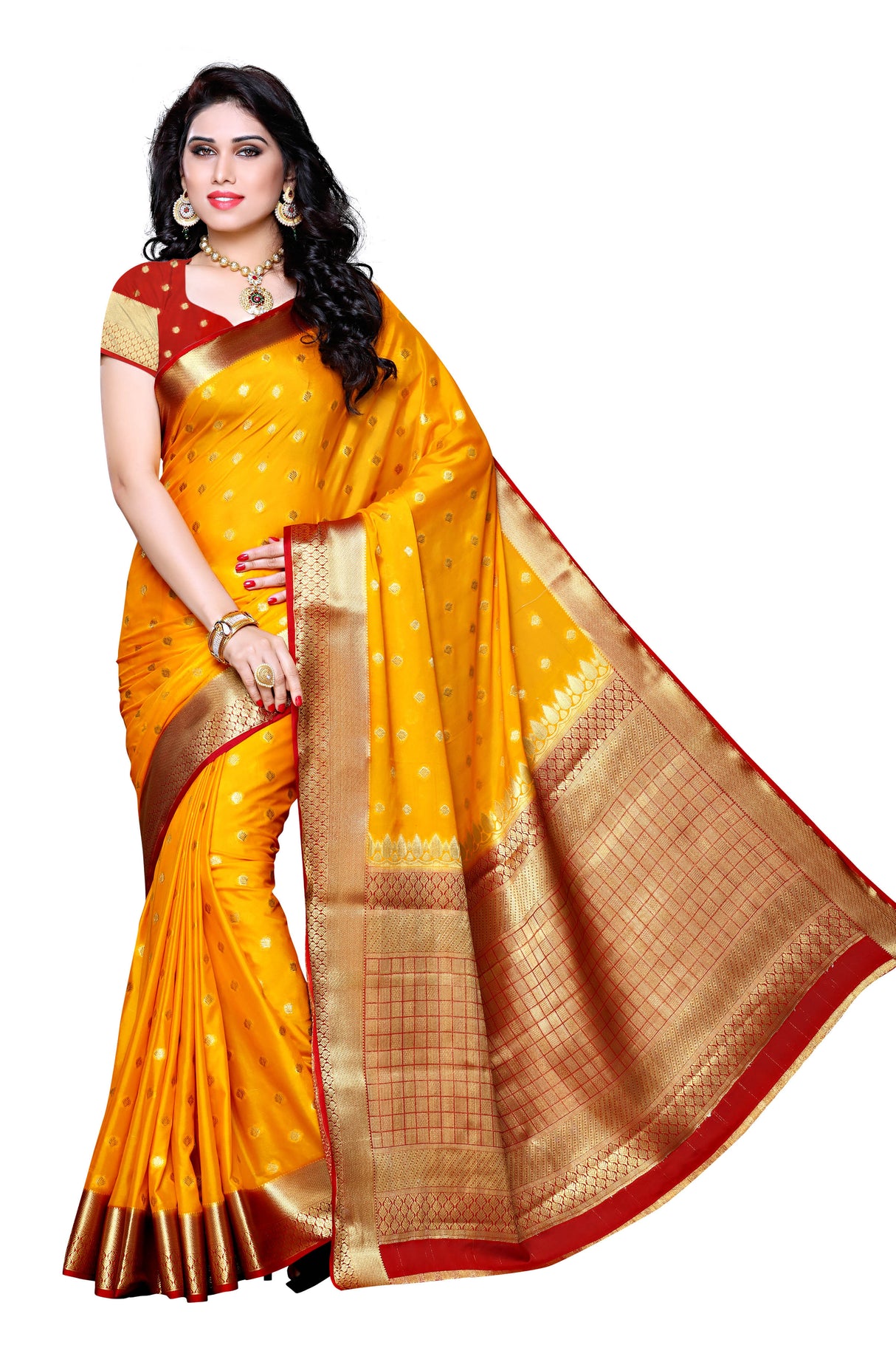 Mimosa Womens Crepe Saree Mysore Silk Gold Color