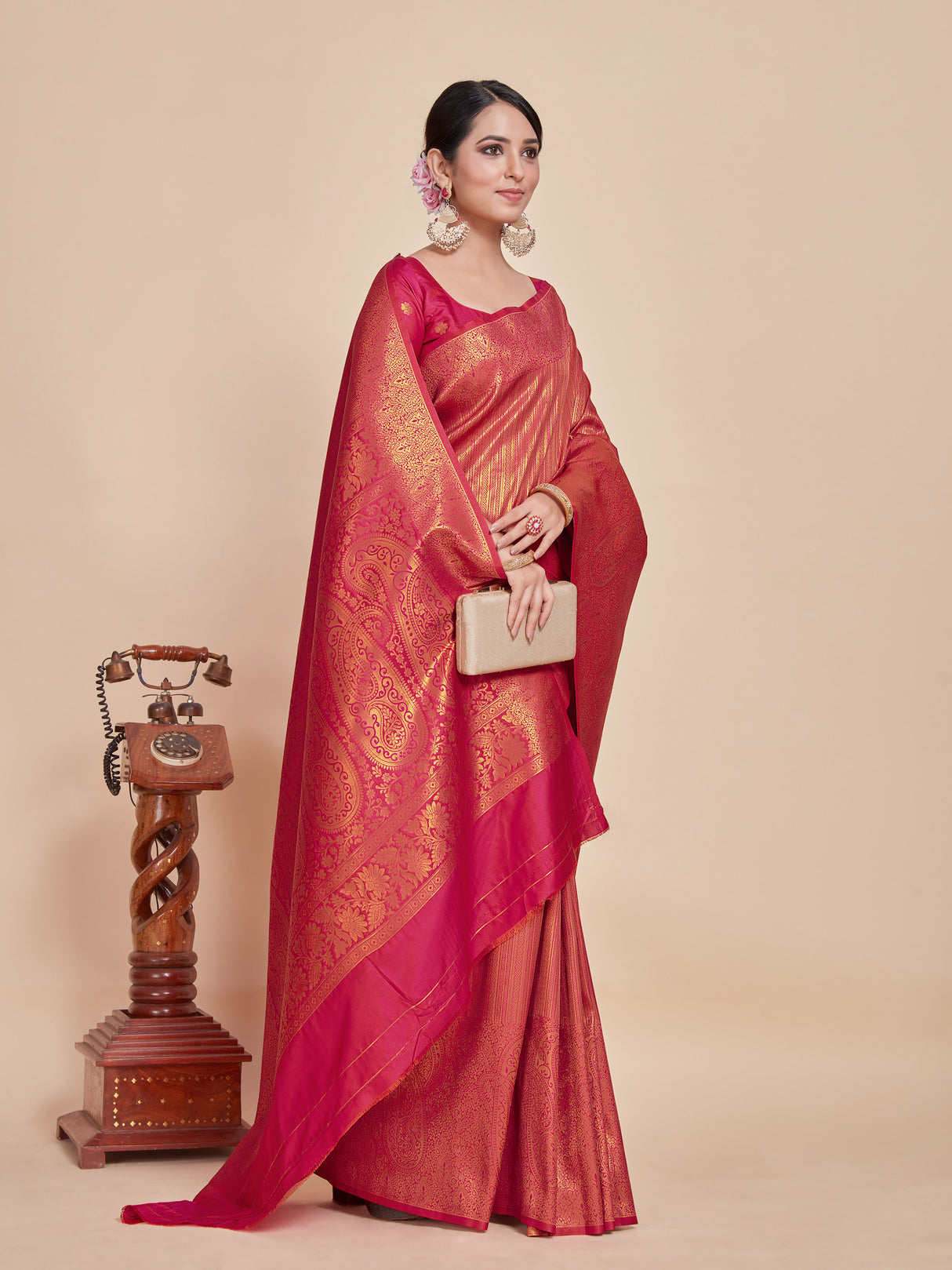 Mimosa Women's Woven Design Kanjivaram Style Art Silk Saree With Blouse Piece : SA00001376RNFREE