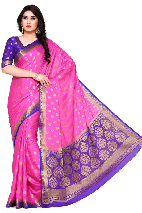 Mimosa Womens Crepe Saree Mysore Silk Pink Color