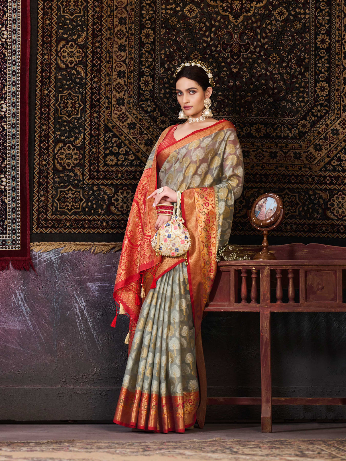 Mimosa Women's Woven Design Banarasi Art Silk Saree With Blouse Piece : SA0000945GY