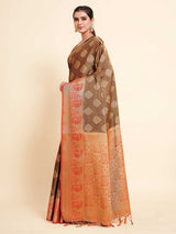 Mimosa Womens Art Silk Saree Kanjivaram Chocolate Color