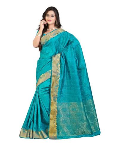 Mimosa Womens Art Silk Saree Kanjivaram Saffire Color