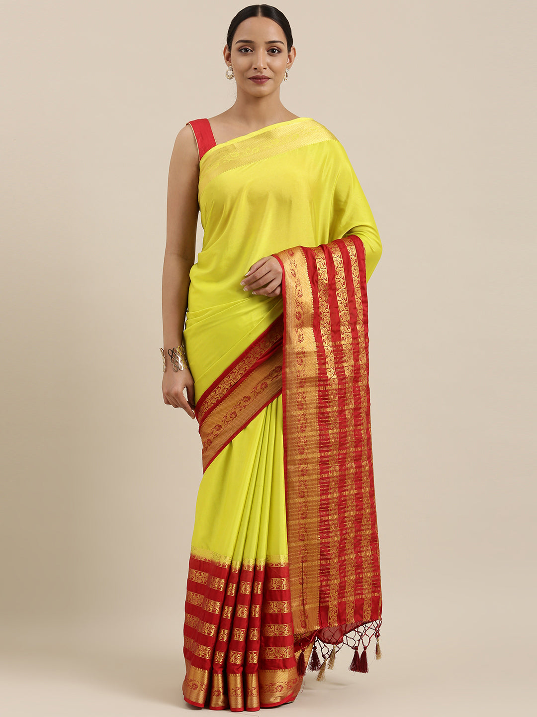 Mimosa Womens Crepe Saree Mysore Silk style Pista Color