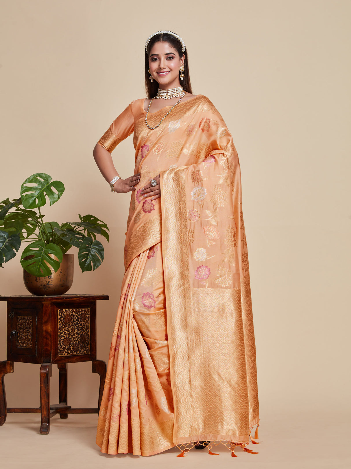 Mimosa Women's Woven Design Kanjivaram Art Silk Saree With Blouse Piece : SA00001058PC