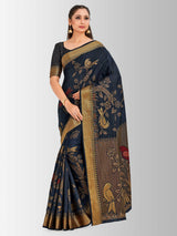 Mimosa Womens Art Silk Saree Kanjivaram Black Color