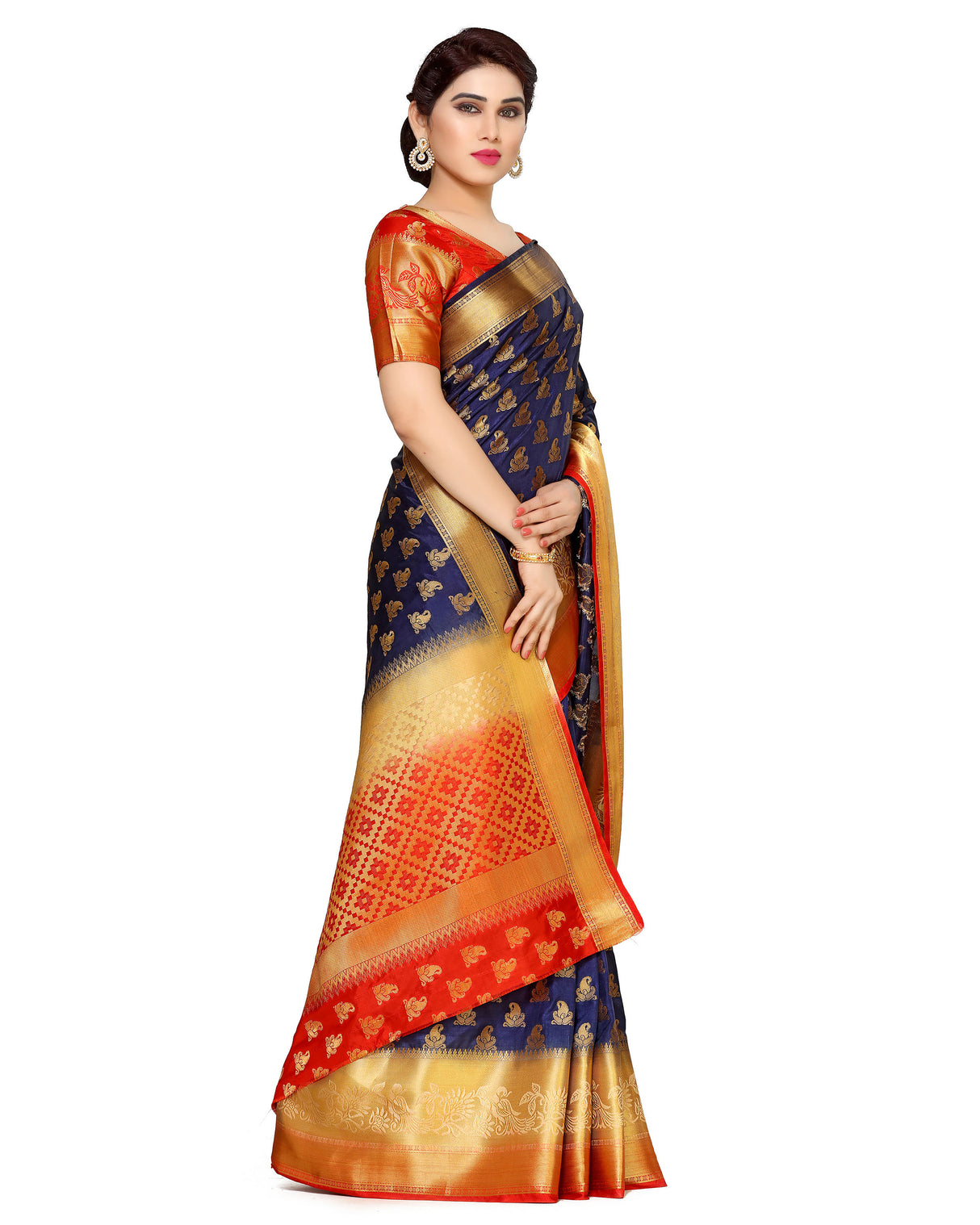 Mimosa Womens Art Silk Saree Kanjivaram Navy Blue Color