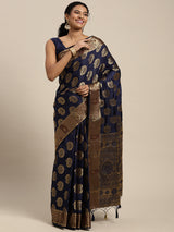 Mimosa Womens Art Silk Saree Kanjivaram Navy Blue Color