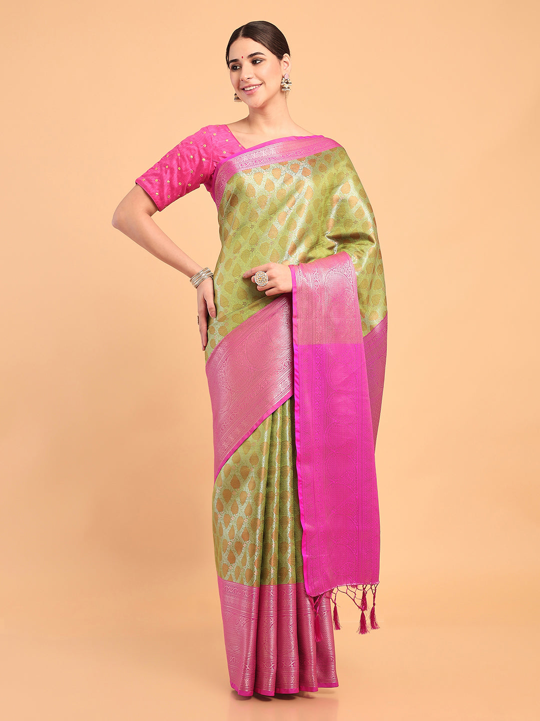 Mimosa Women's Woven Design Kanjivaram Art Silk Saree With Blouse Piece : SA00001118OLFREE