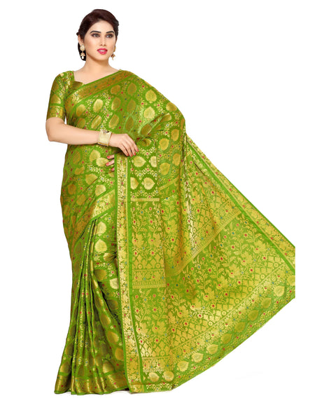 Mimosa Womens Art Silk Saree Kanjivaram Olive Color