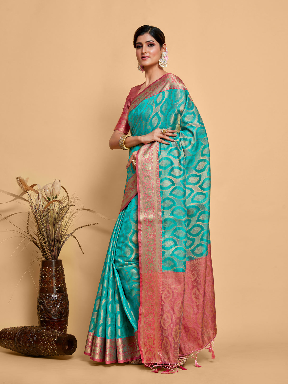 Mimosa Women's Woven Design Kanjivaram Art Silk Saree With Blouse Piece : SA00001229SFFREE