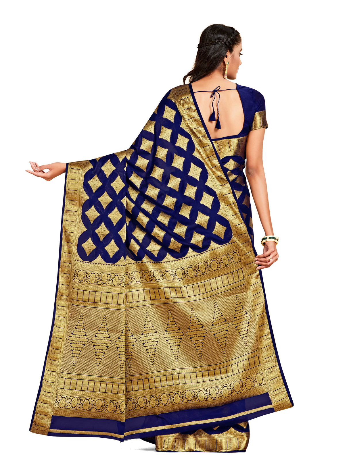 Mimosa Womens Crepe Saree Mysore Silk Navy Blue Color: 4726-2692-SD-NVY